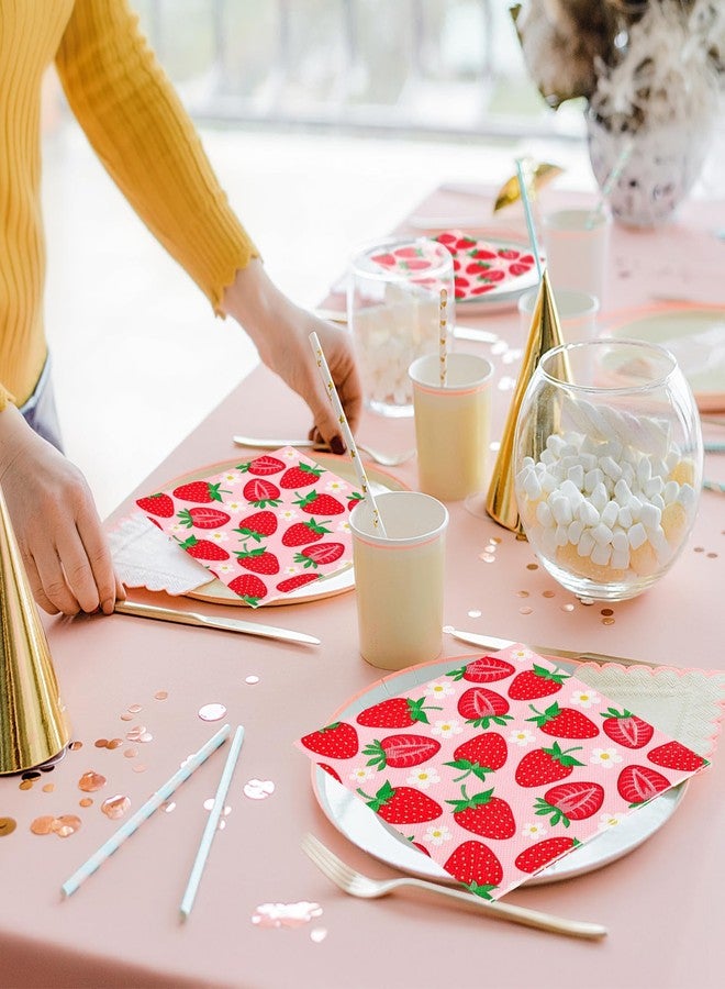 Whaline 80Pcs Strawberry Paper Napkins Fruit Disposable Napkins Red Pink Luncheon Dinner Table Napkins for Wedding Birthday Baby Shower Party Supplies - Image 5